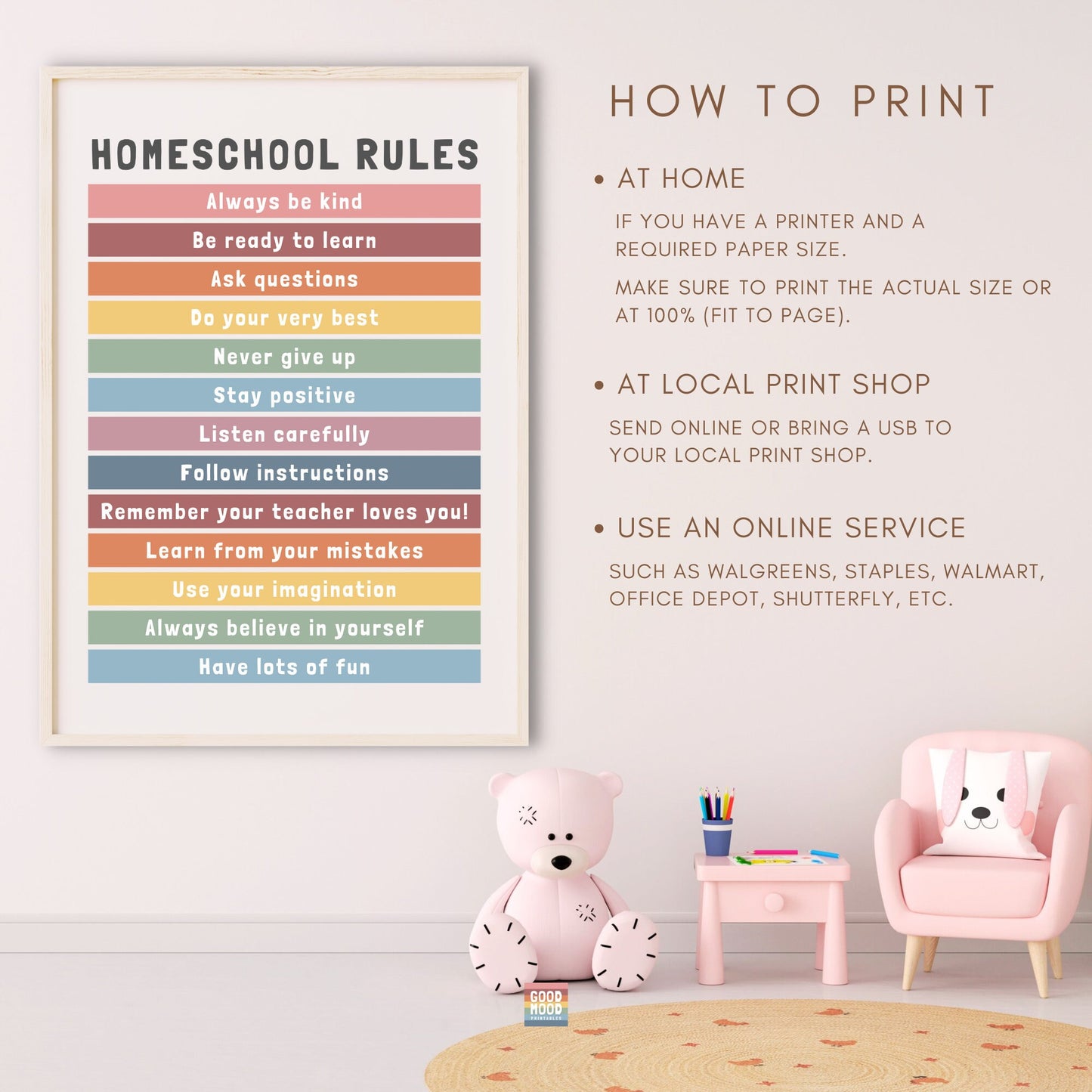 Homeschool rules poster, Homeschool printables, homeschool decor printables, Nursery educational art, School Poster, Home Sweet Homeschool