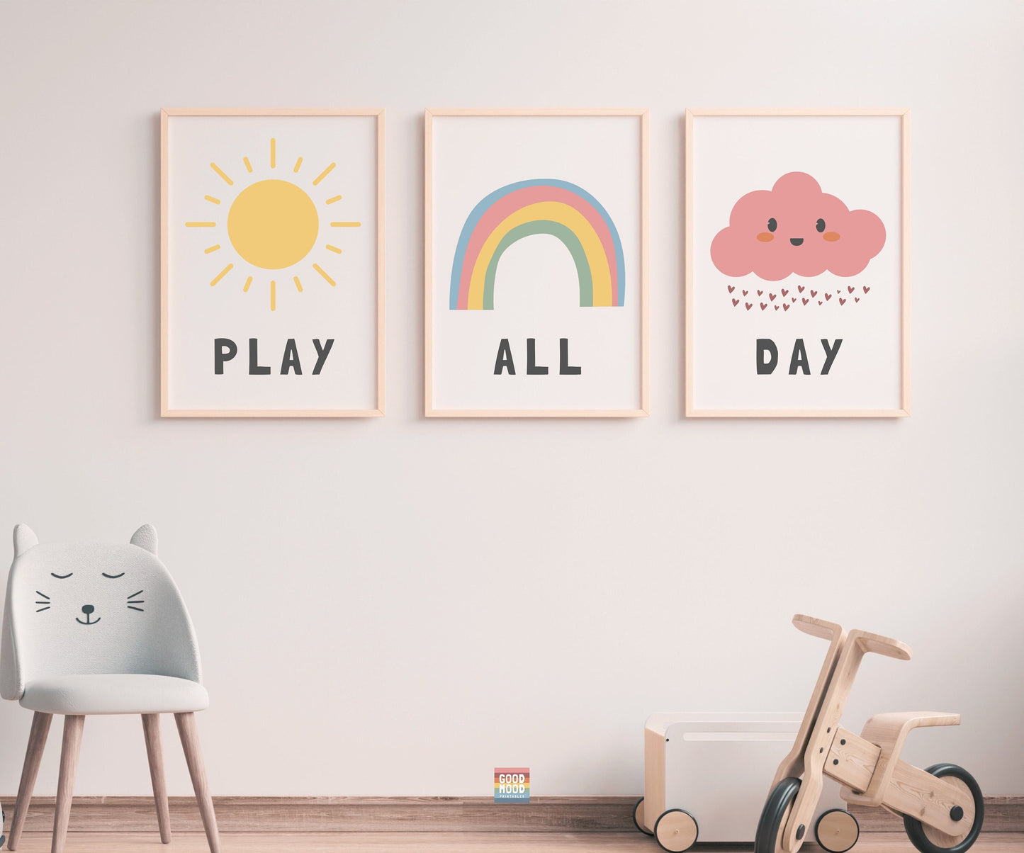 Play All Day Printable Set of 3, let's play sign, play sign room, play all day sign, kids wall decor, Nursery educational posters, lets play