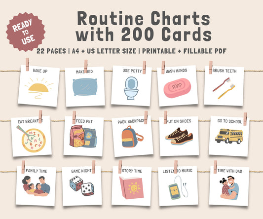 Routine Charts With 200 Cards, Morning Afternoon Evening Schedule for Kids Toddler, Routine Chart, Daily Rhythm,Chore Chart,DIGITAL DOWNLOAD
