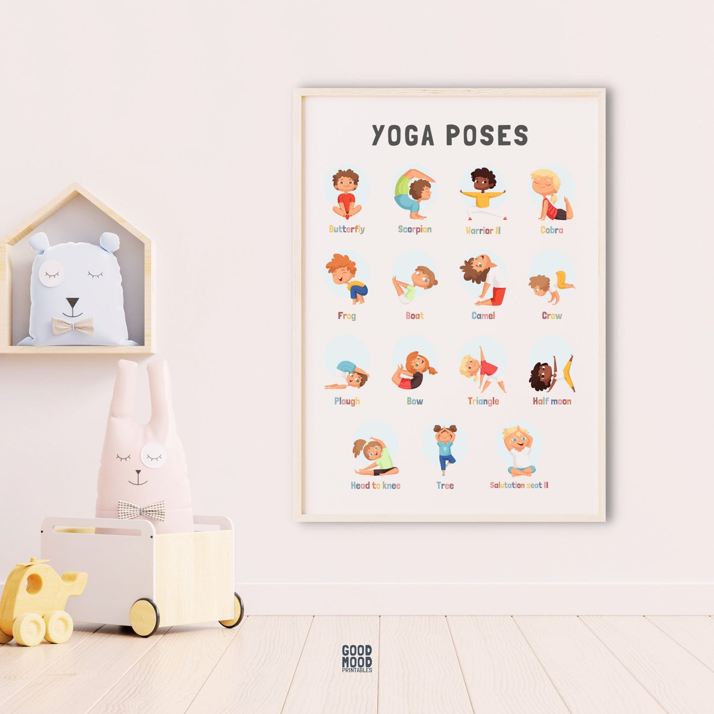 Yoga Poses Poster For Kids Montessori, Toddler Routine Playroom Wall Art, Morning Yoga Routine for Children, Montessori Wall Art