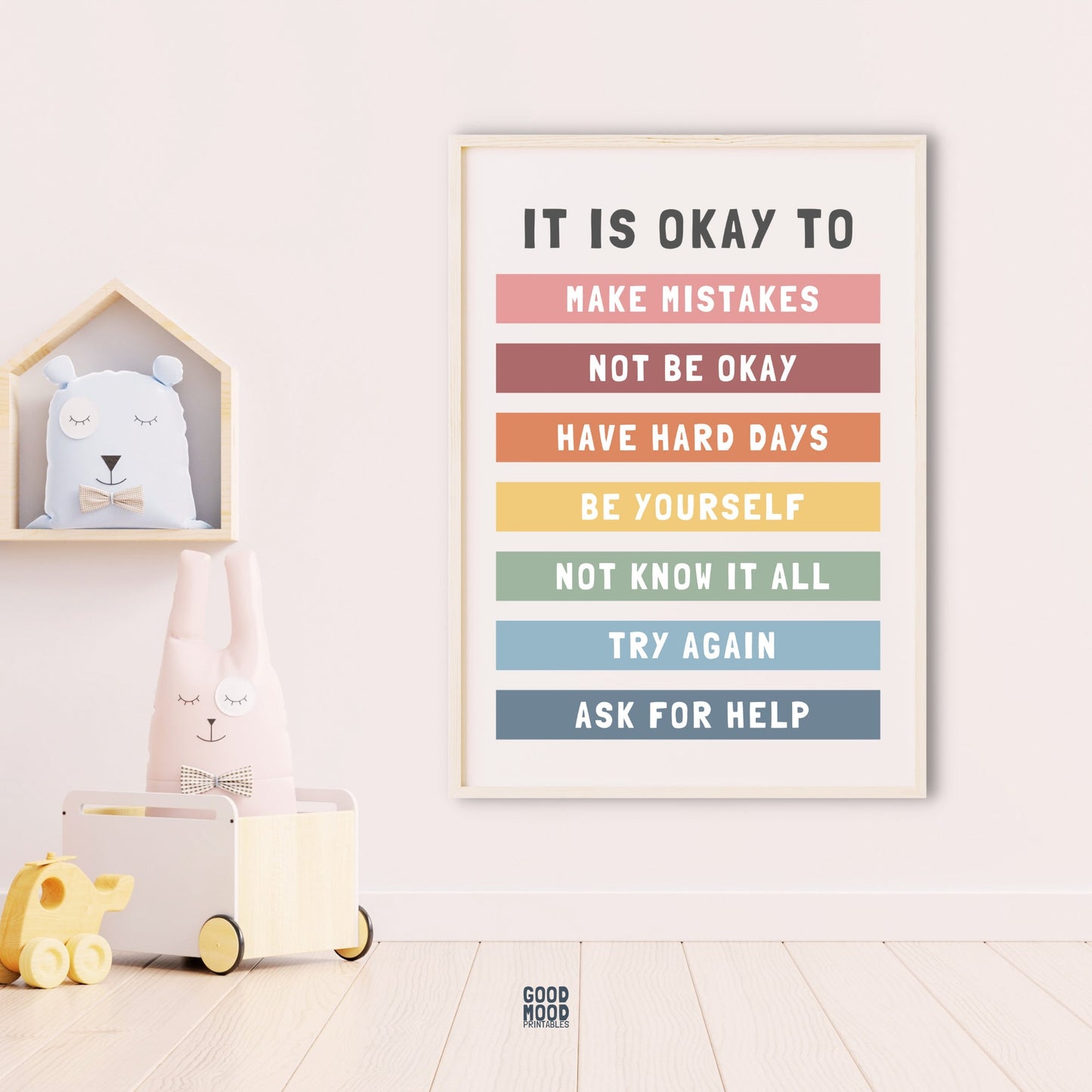 Feelings poster, It's Ok To Make Mistakes Poster, Montessori Wall Art, Rainbow Kids Emotions print, Homeschool Decor, Digital Download