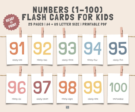 Number Flash Cards 1-100, Count to 100, Preschool Counting Flash Cards, Number Cards 1-100, Montessori Flash Cards, Instant Download