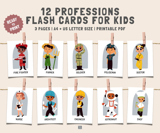 Professions Flash Cards, Montessori Cards, Flash Cards, Nomenclature Cards, Pdf Printable Cards, Montessori Activity, Preschool Learning