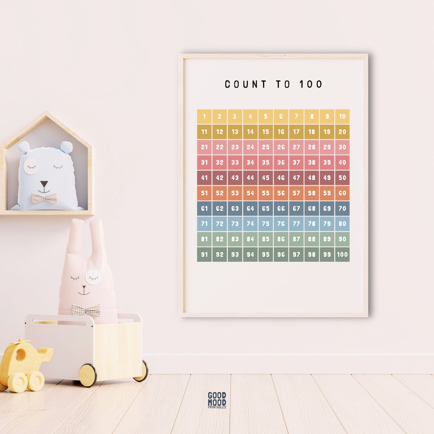 Hundreds Chart Printable, Count To 100 Poster, Educational Print,Printable Wall Art, Montessori Nursery, Homeschool Decor, DIGITAL PRINT