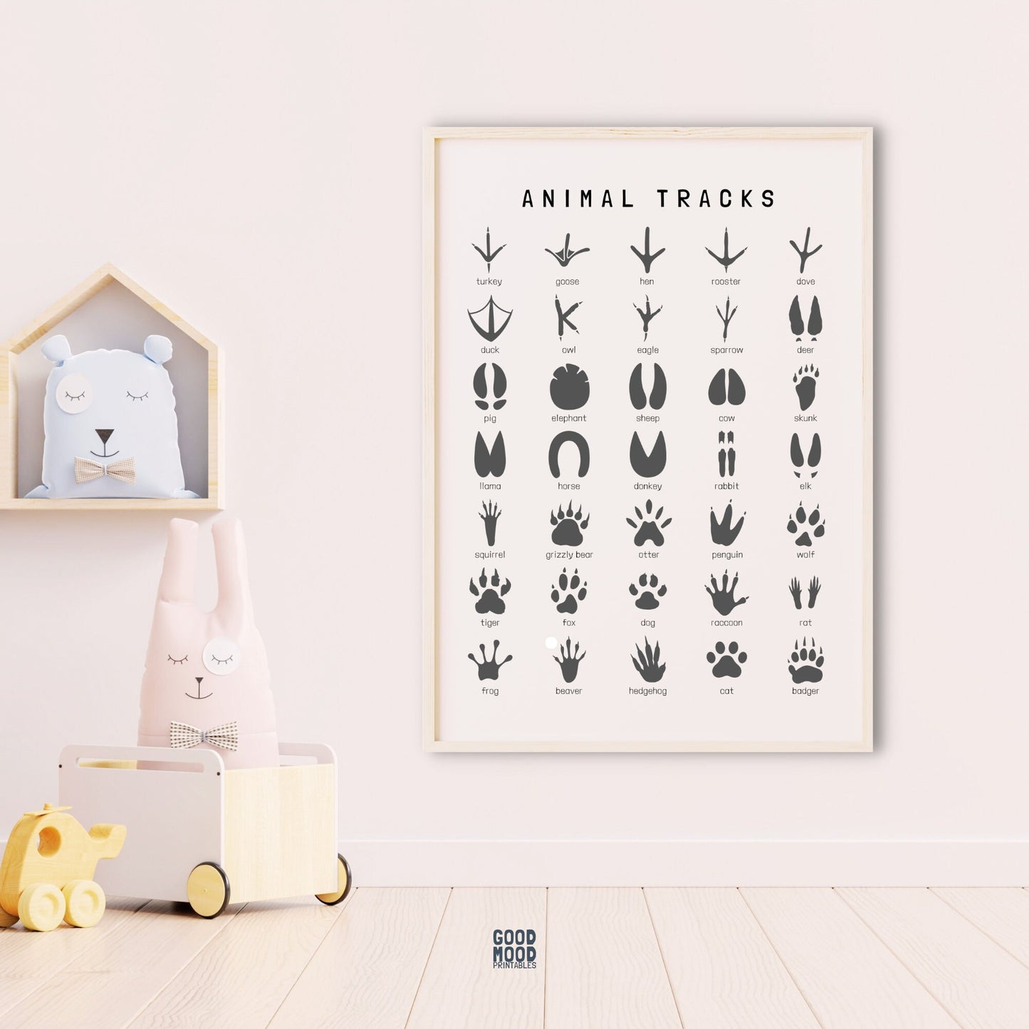 Animal Track Print, Woodlands, Footprints of the Woodland Printable, Nursery Decor, Animal Tracks, Digital Download, GoodMoodPrintables