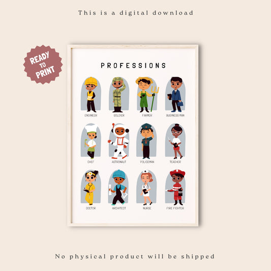 Professions Print, Montessori Educational, Homeschooling Learning Poster, Preschool Educational Print, Montessori Classroom Decor