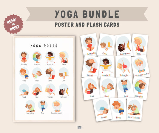 Yoga Poster & Flashcards BUNDLE Printable, Set for Kids, Montessori Classroom Decor, Educational Print,Printable Wall Art, Homeschool Decor