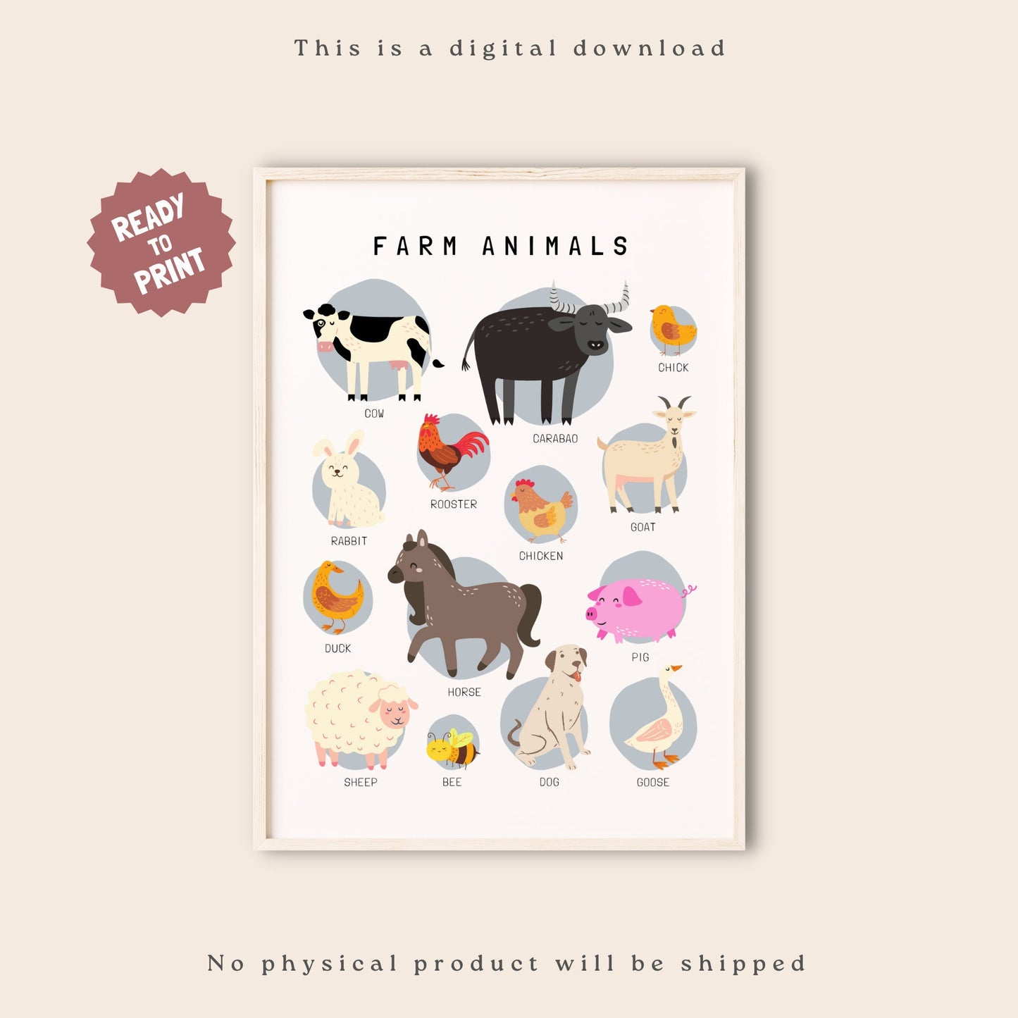 Farm Animals Educational Posters, Homeschool Preschool Downloadable Prints, Printable Montessori Materials, Homeschool Decor,Educational Art