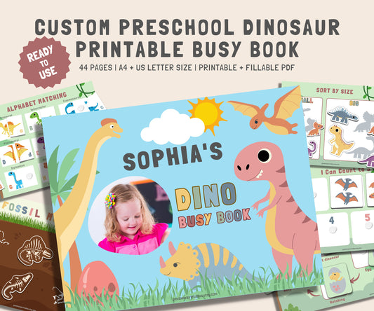 Custom Dinosaur Busy Book Activity, Toddler Busy Book, Preschool Busy Book, Toddler Learning Binder, Dinosaur Worksheet,Homeschool Printable