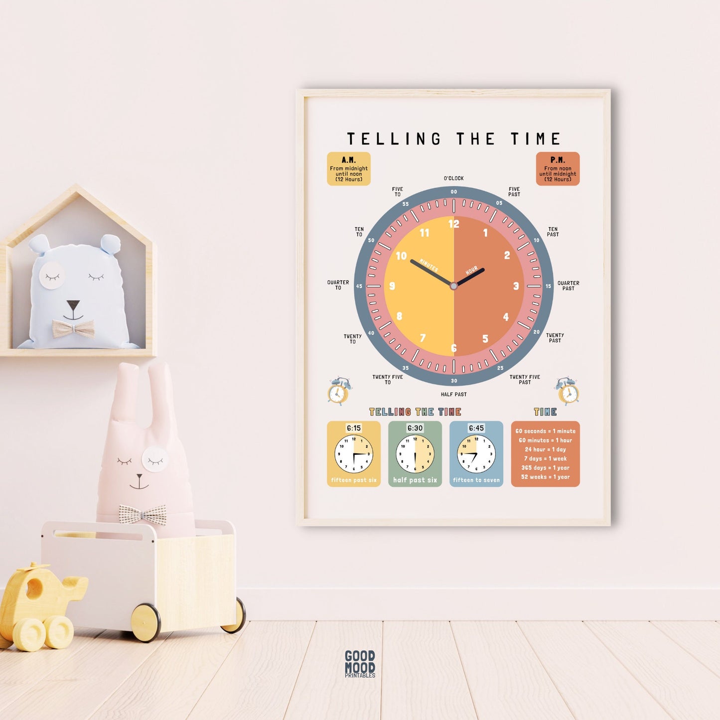 Telling Time Printable ,Learning Clock Poster ,Homeschool ,Educational Poster, Montessori ,Playroom Decor .Classroom Posters ,Kids Wall Art