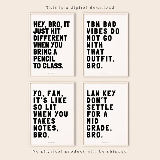 High School Classroom Decor (SET OF 4), English Class Poster, Funny Middle School Wall Art, Science Printable Sign, Teacher Decorations