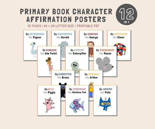 Favourite Primary Book Character Positive Affirmation Quotes Printable Posters, Classroom Posters